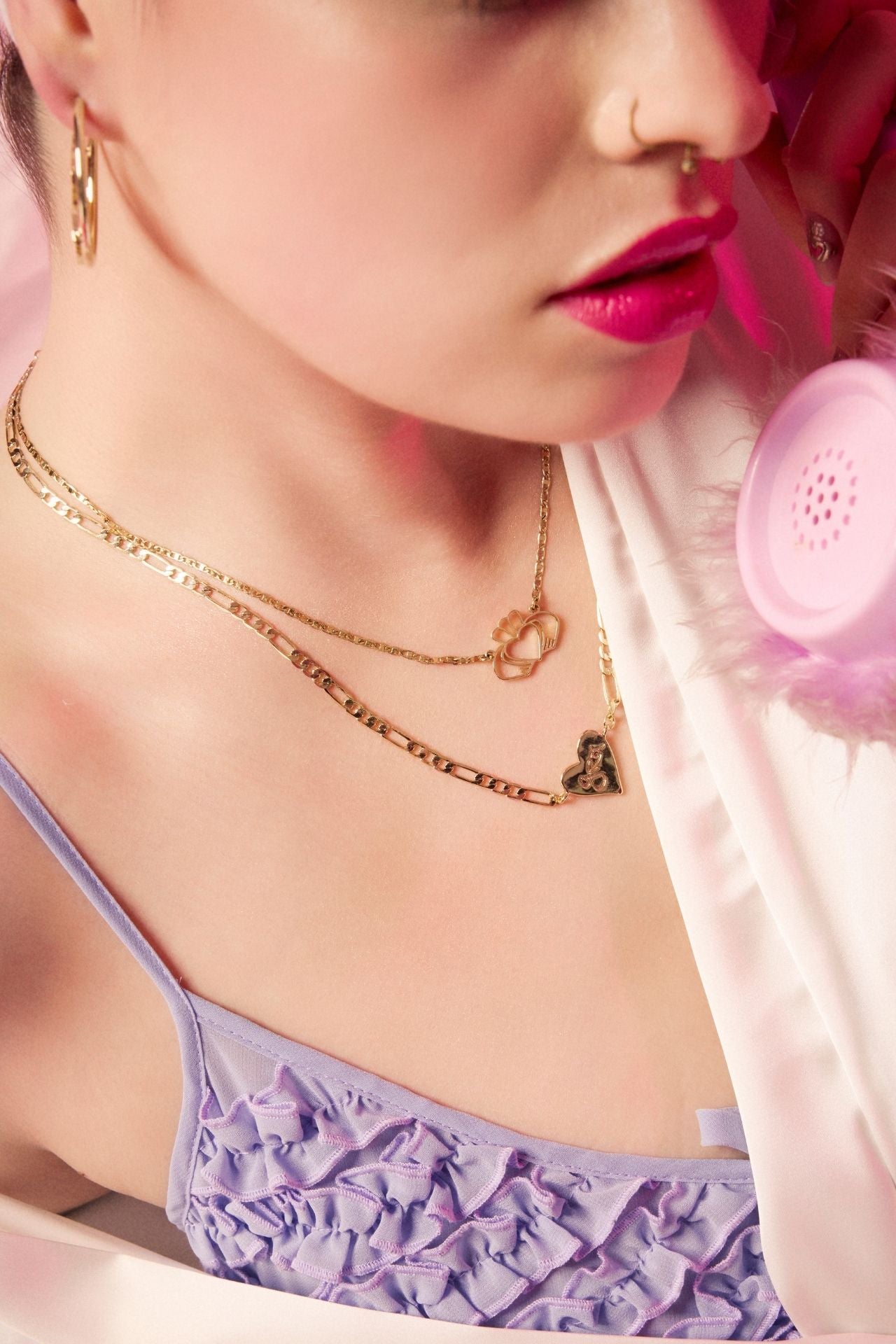 Grá Mór - Heart Shaped Pendant on Figaro Chain Necklace