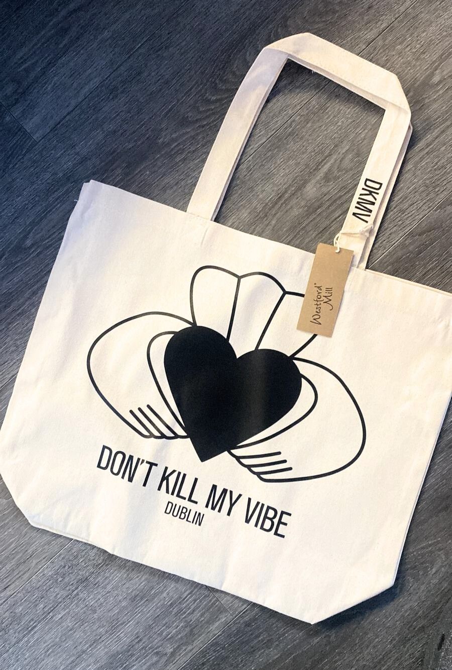 Tote bag with Claddagh design and text &