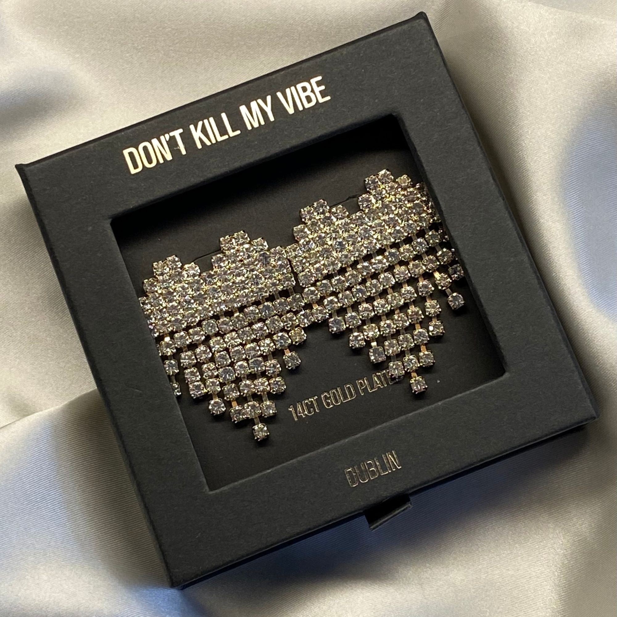 Chroí Mór Big Heart Drop Earrings with Glass Stones in Gift Box