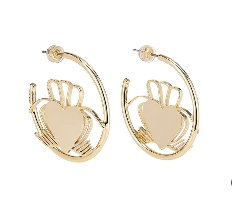 Gold Heart Strong Claddagh Hoop Earrings