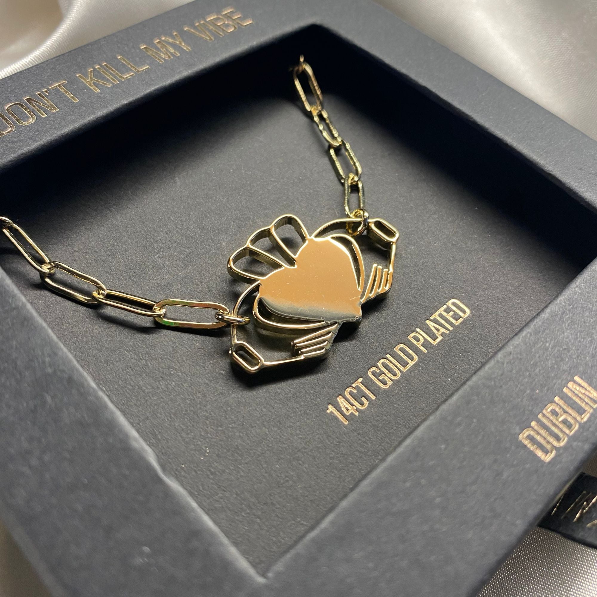 Gold Heart Strong Claddagh Necklace in Gift Box