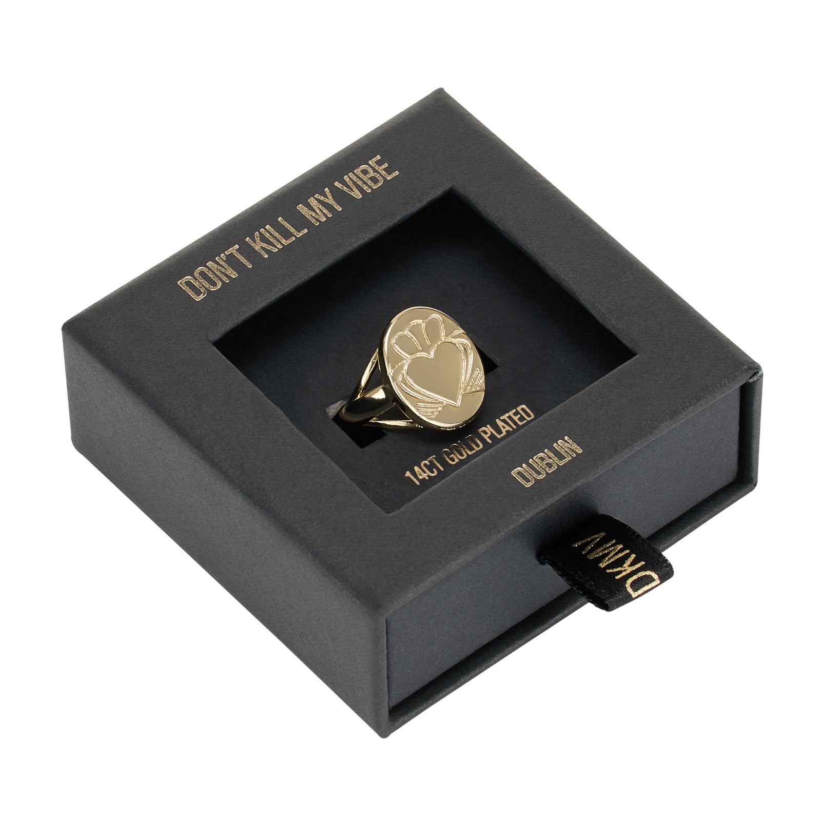 Gold Heart Strong Claddagh Sovereign Ring in Gift Box