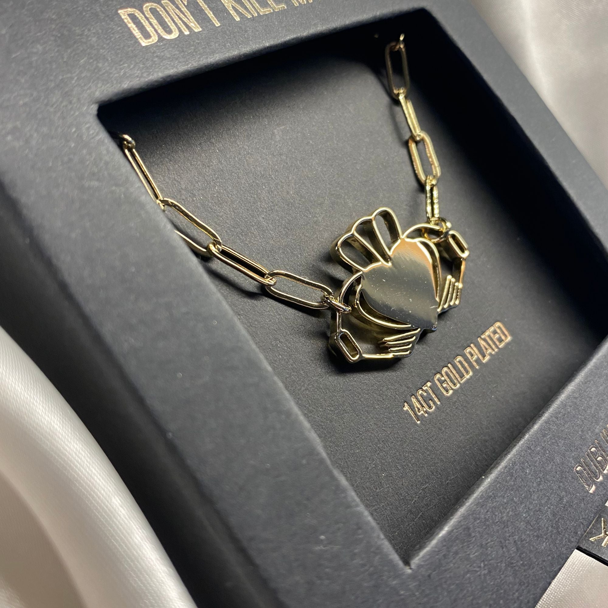 Gold Heart Strong Claddagh Necklace in Gift Box