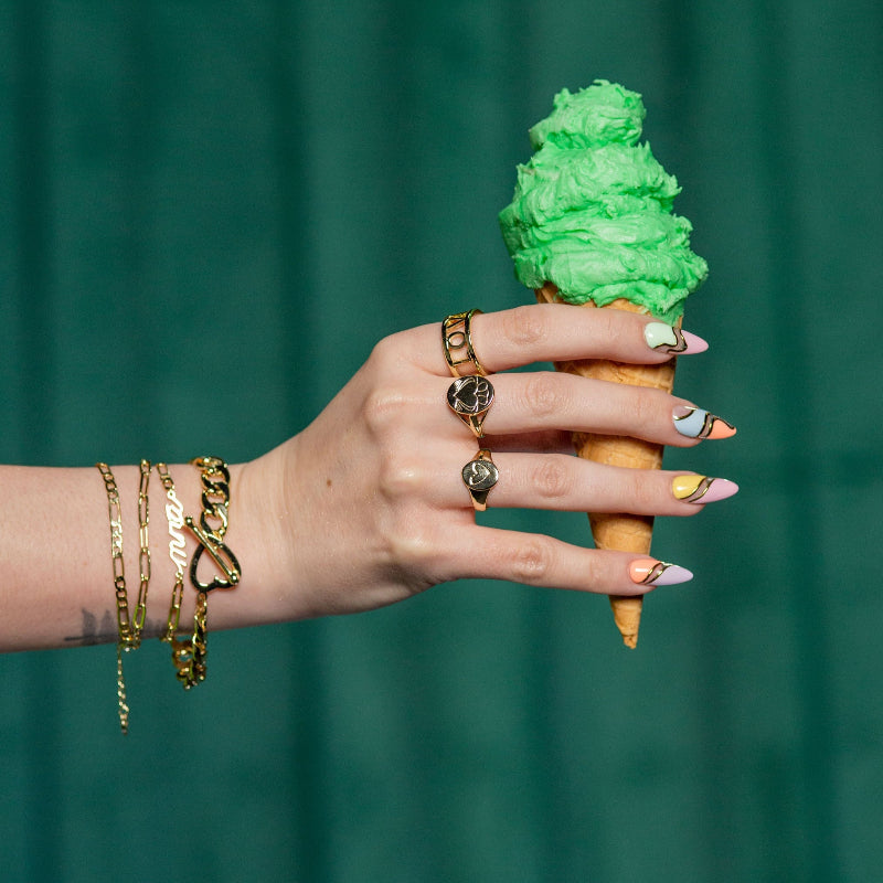 Model Wearing Gold Heart Strong Claddagh Sovereign Ring