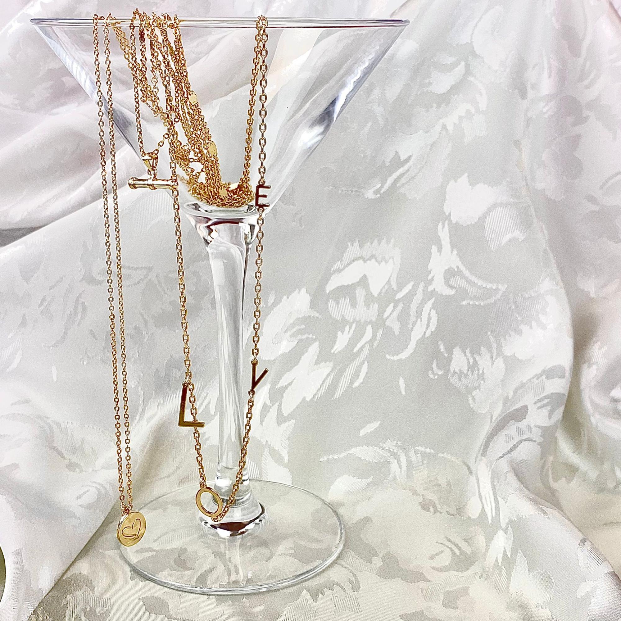 Gold L.O.V.E double necklace with From the Heart necklace