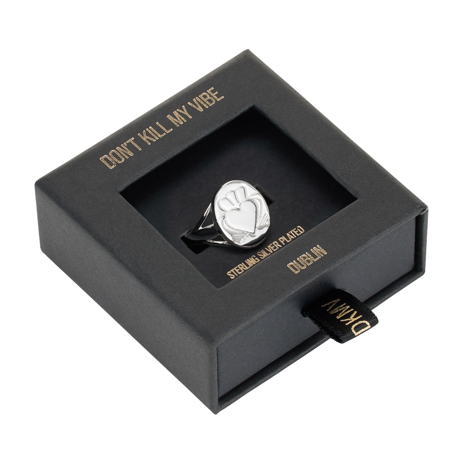 Silver Heart Strong Claddagh Sovereign Ring