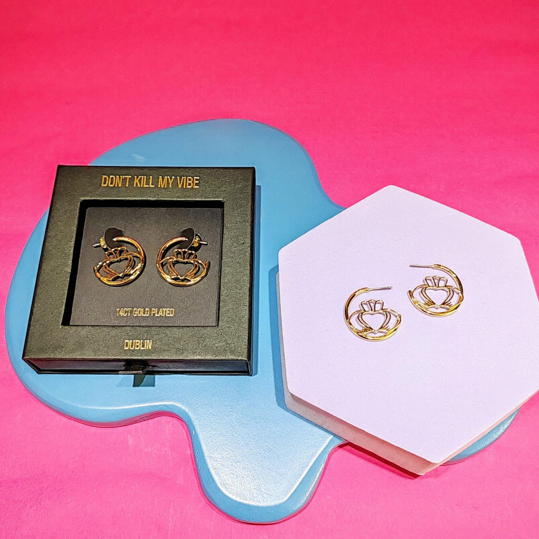 Gold Have My Heart Claddagh Hoop Earrings Display and in Gift Box 