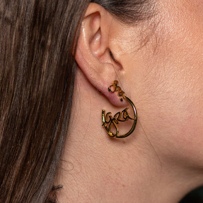 Model Wearing Grá Beag Gold Stud Earrings